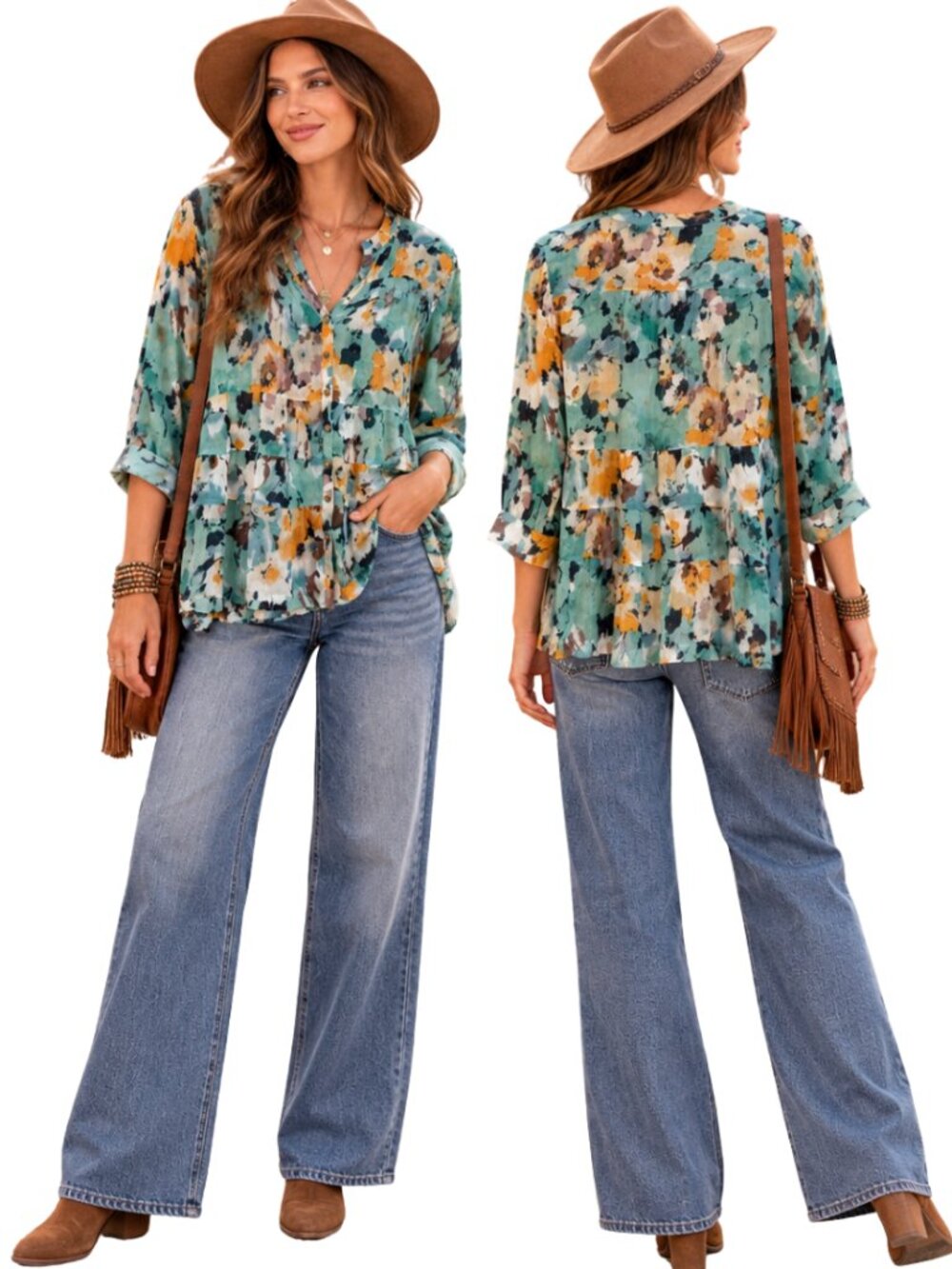 Sundance 100% Silk Watercolor Floral Button Down Blouse Women's Small Flowy Boho